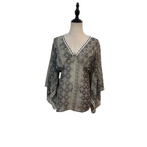 Y2k Peasant Tunic Top Womens 2X Grey Lace Trim Kimono Boho Romantic Fairy